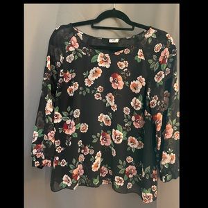 Cabi Black floral blouse